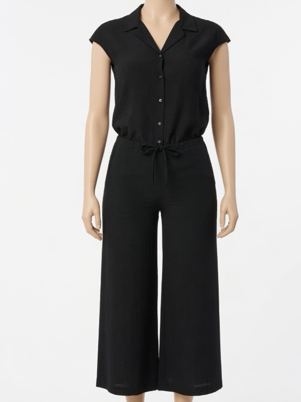Cute Tylho Black Wide-Leg Jumpsuit with Drawstring Waist